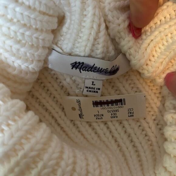 Madewell Red Cream Stripe Cotton Turtleneck Sweater L Cozy Fall Winter NWT - Picture 7 of 9